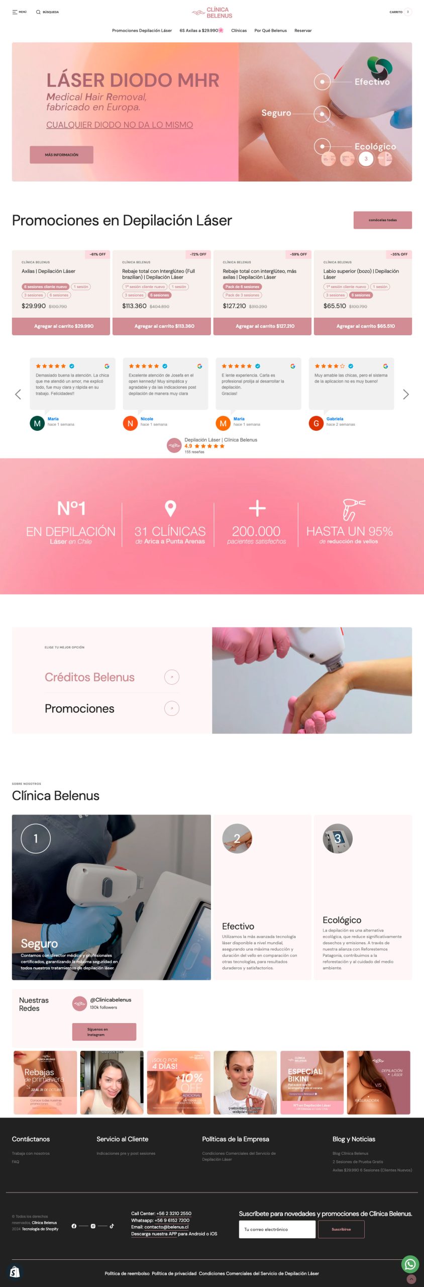 Vista completa del sitio Belenus.cl en Shopify