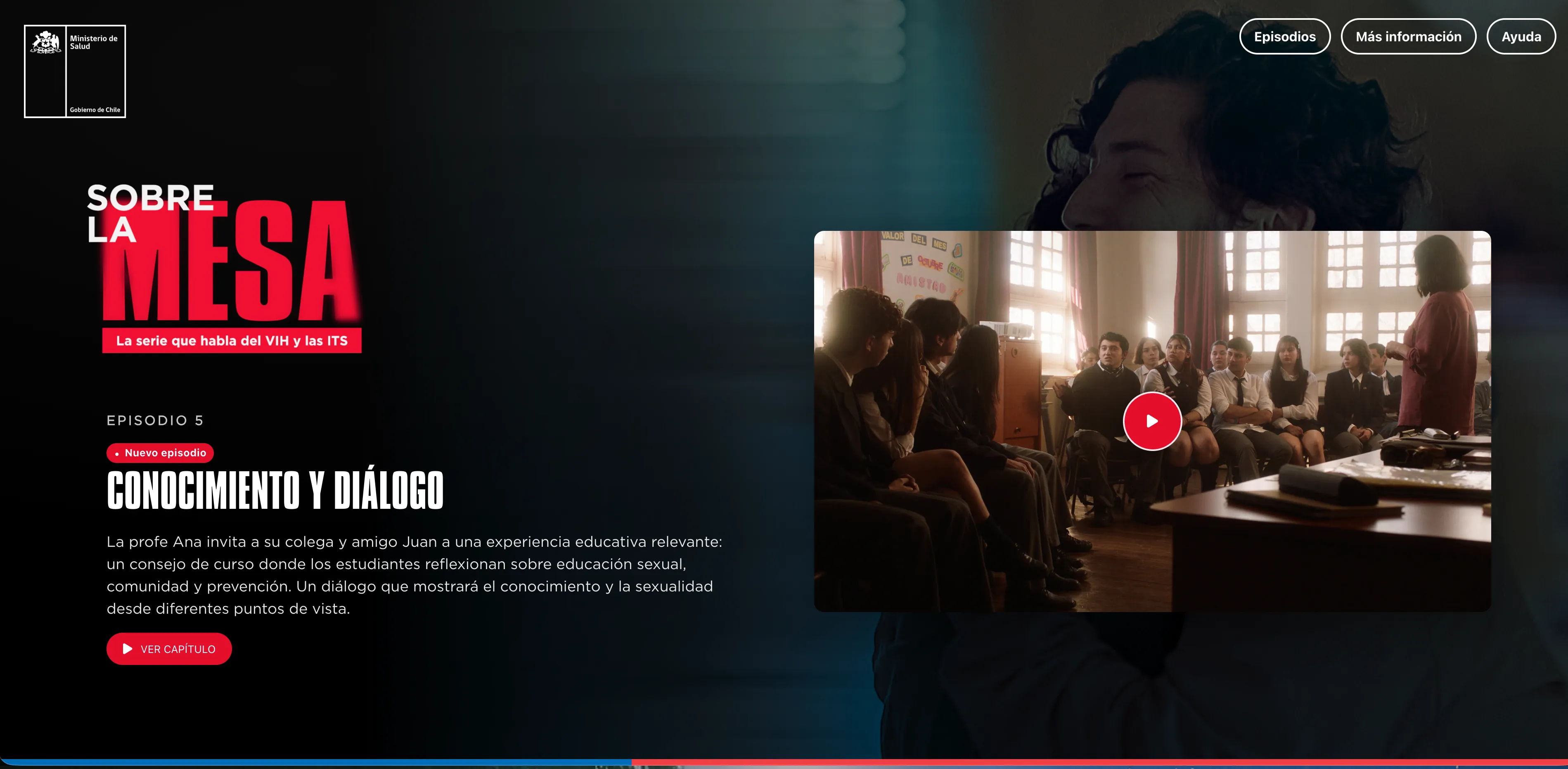 Página principal de seriesobrelamesa.cl con el Episodio 5 destacado